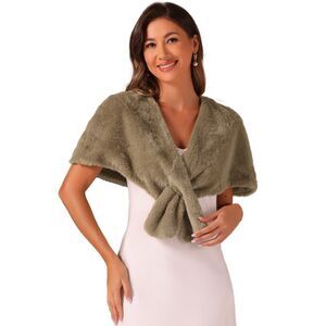 Bridal Stoles Evening Party Winter Wrap Faux Fur Shawl Shrug Dark Khaki